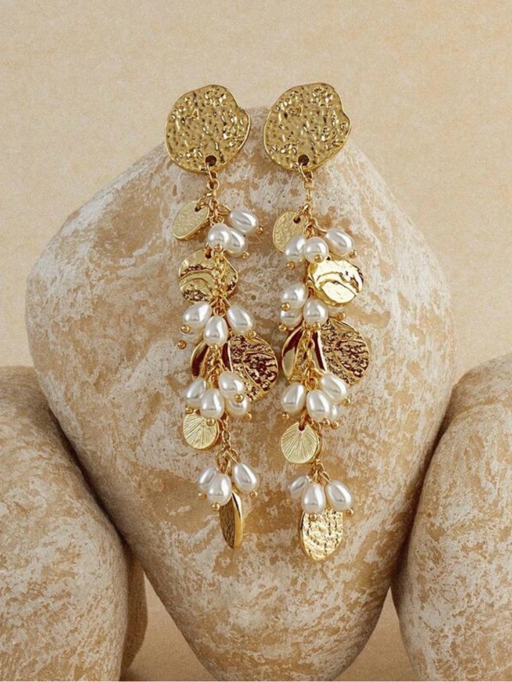 Gold Drop Pearl Cluster Earrings - Women Jewelry - Picture 7 of 7